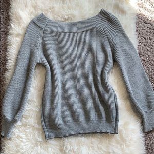 gray off the shoulder sweater